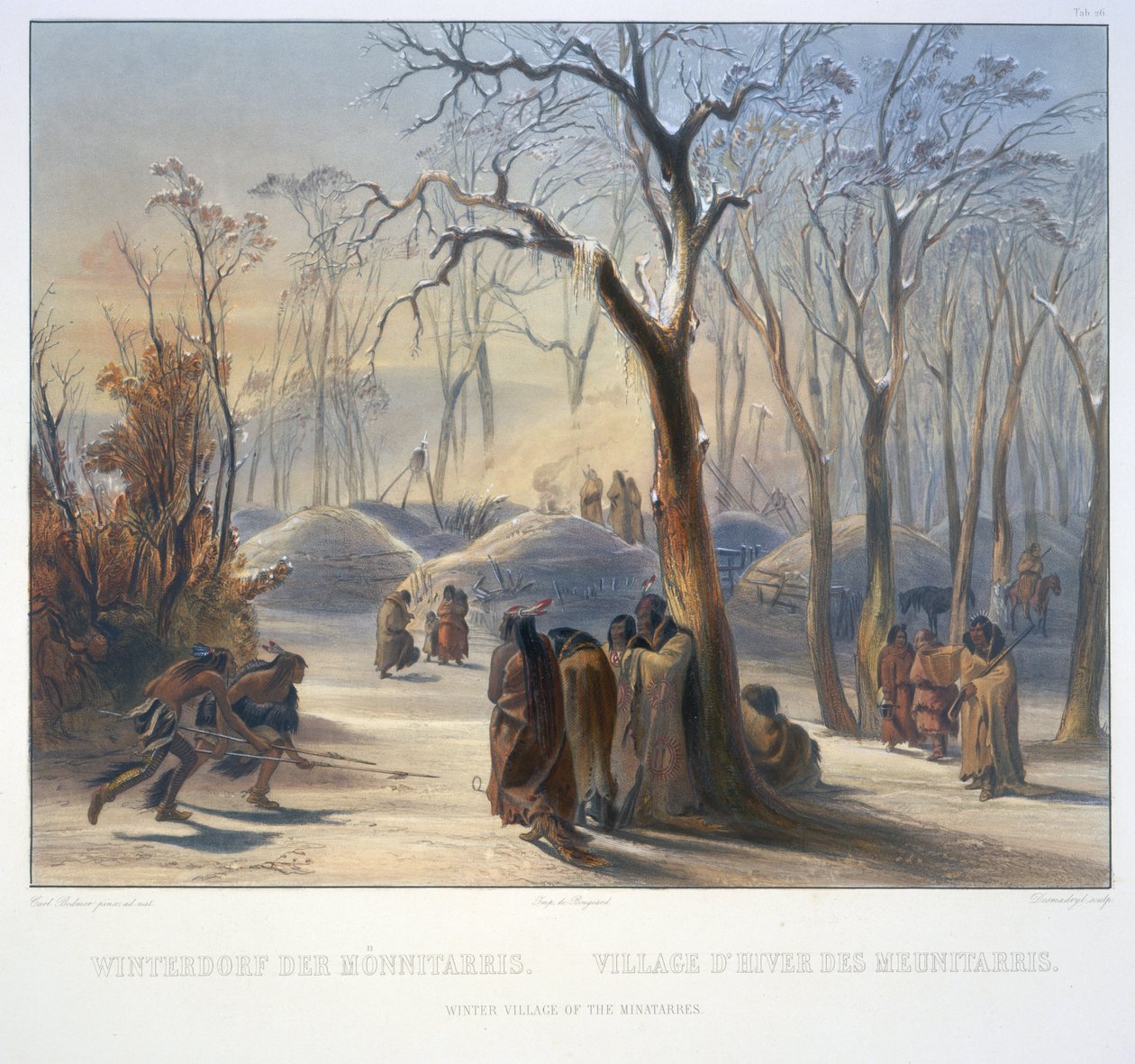 Zimní vesnice Minatarres od Karl Bodmer