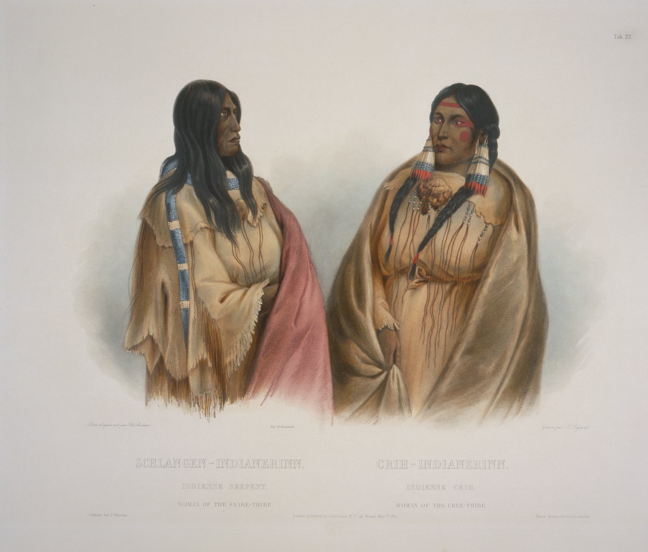 Žena z hadího kmene, žena z kmene Cree od Karl Bodmer