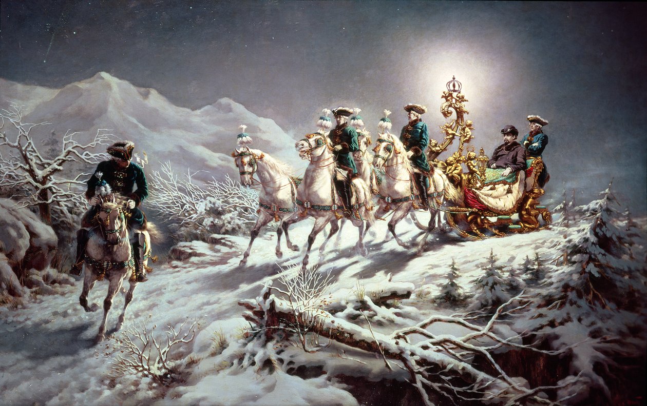 Ludwig II (1845-86) z Bavorska Sáňkování v noci z Neuschwansteinu do Linderhofu, 1888 od Karl Gottlieb Wenig