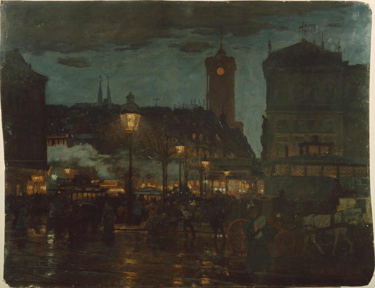 Alexander Square, Berlín, v noci, 1895 od Karl Langhammer