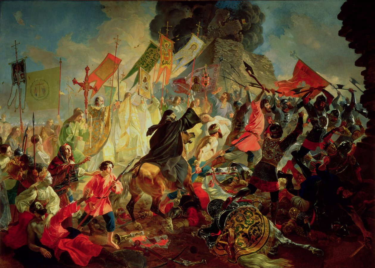 Král Stephan IV Batory obléhal Pskov v roce 1581 od Karl Pavlovich Bryullov