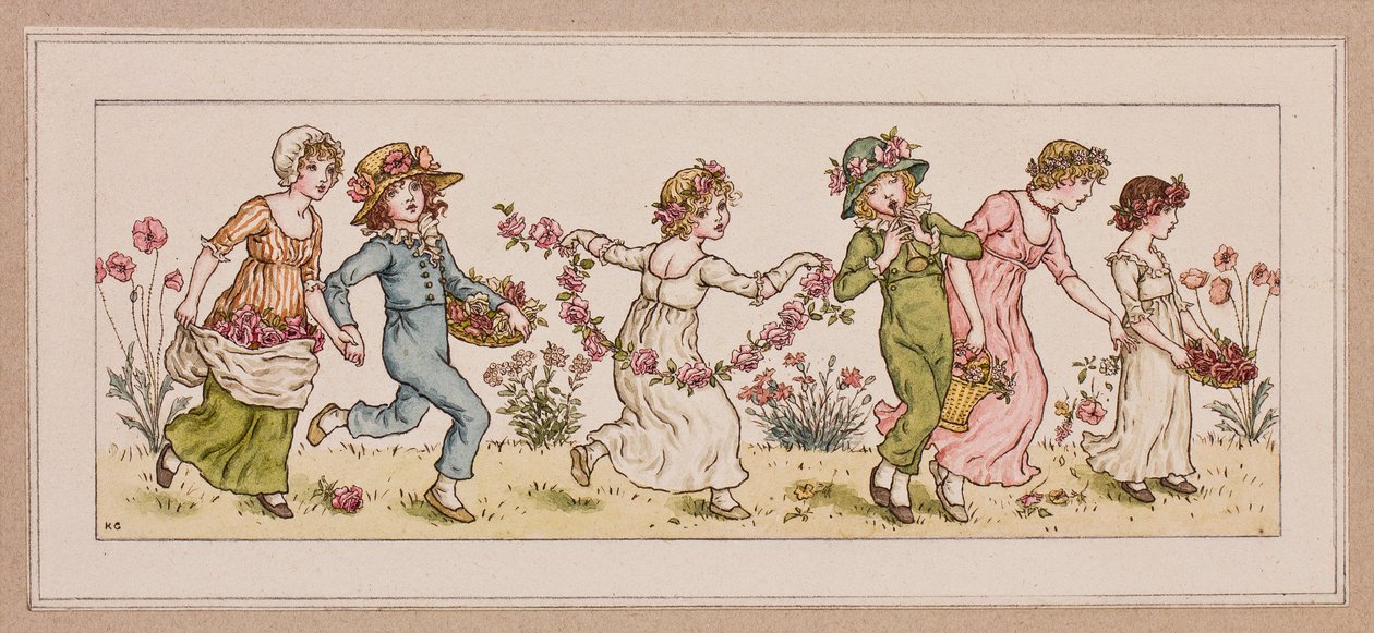 Květiny a hudba (inkoust a wc na papíře) od Kate Greenaway