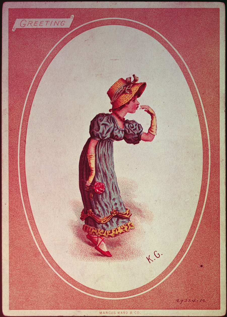 Dívka, která nosí slaměný klobouk (blahopřání) od Kate Greenaway
