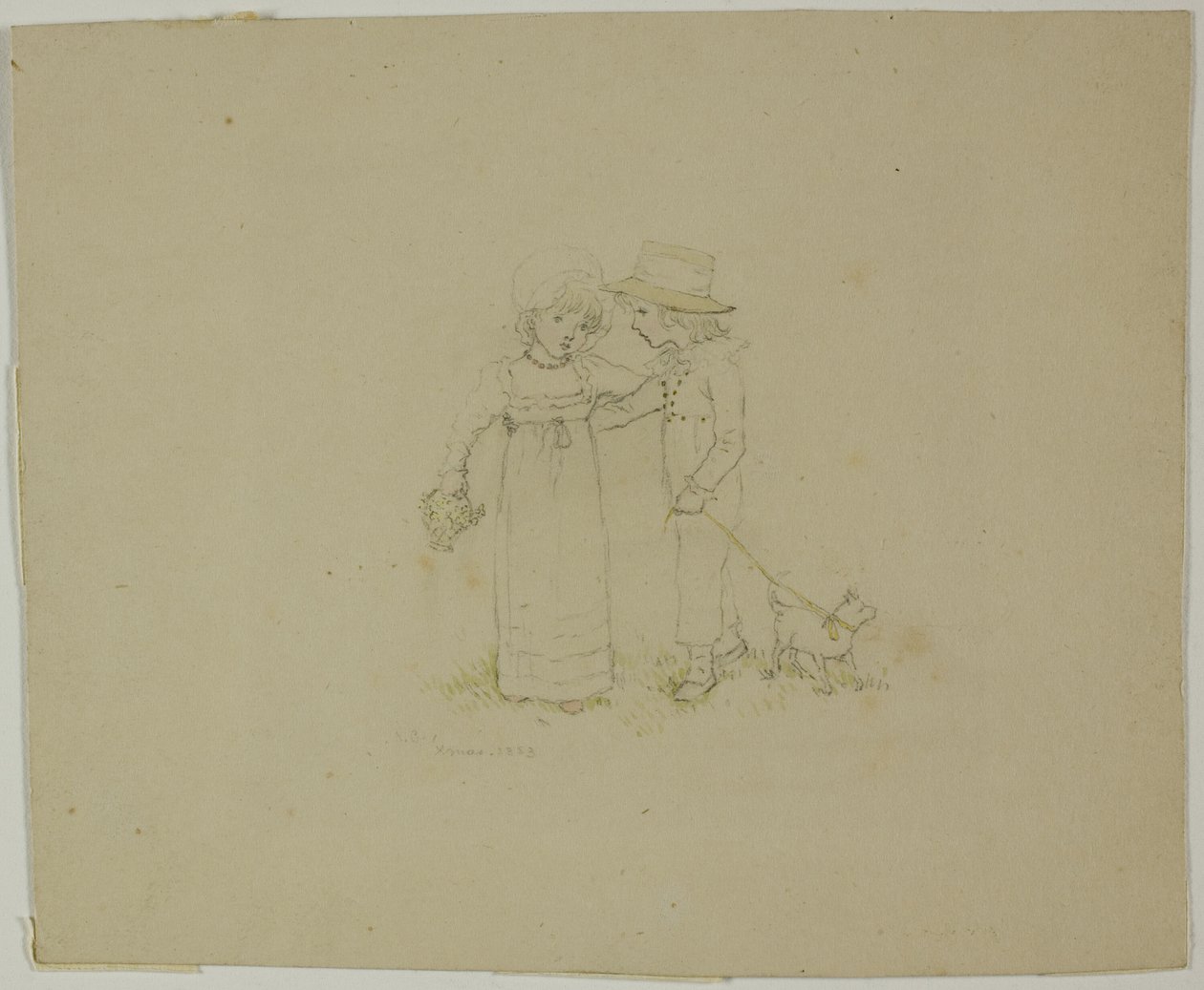 Dvě děti se psem od Kate Greenaway