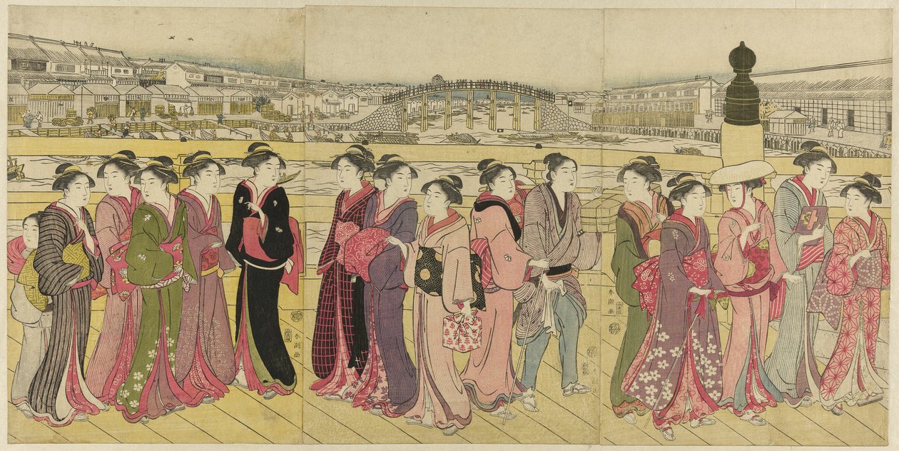 Přechod přes most Nihonbashi od Katsukawa Shuncho