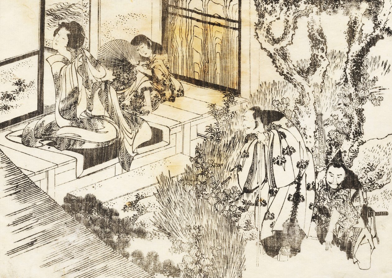 Muž se dívá na krásnou ženu od Katsushika Hokusai