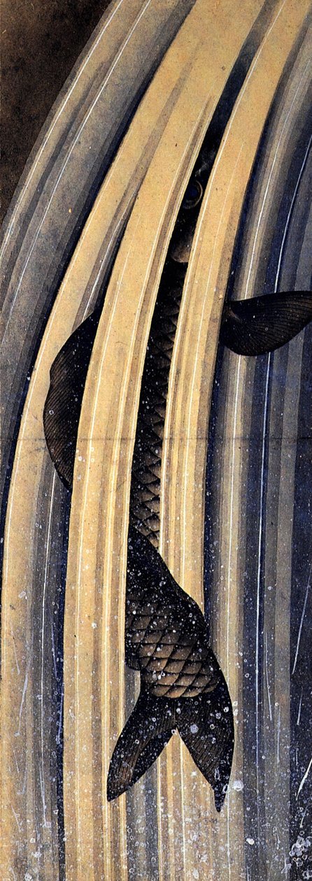 Kapr skákající kaskádou nahoru od Katsushika Hokusai