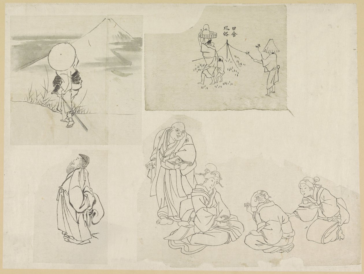 Čtyři scény s různými postavami od Katsushika Hokusai (possibly)