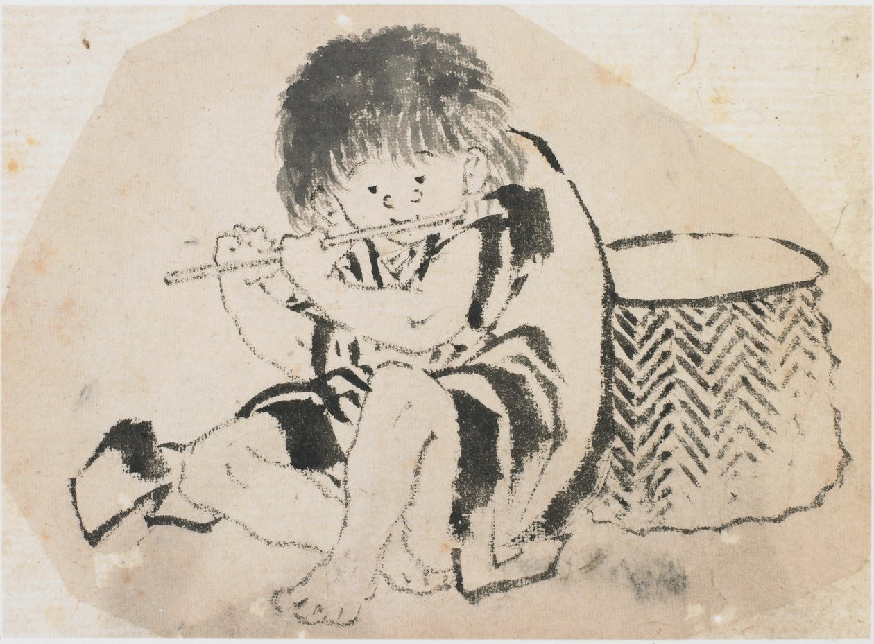 Chlapec hrající na flétnu, období Edo, ca. 1840. od Katsushika Hokusai