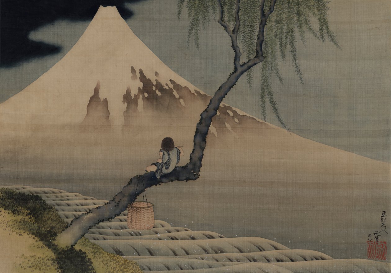 Chlapec si prohlíží horu Fuji, 1839. od Katsushika Hokusai