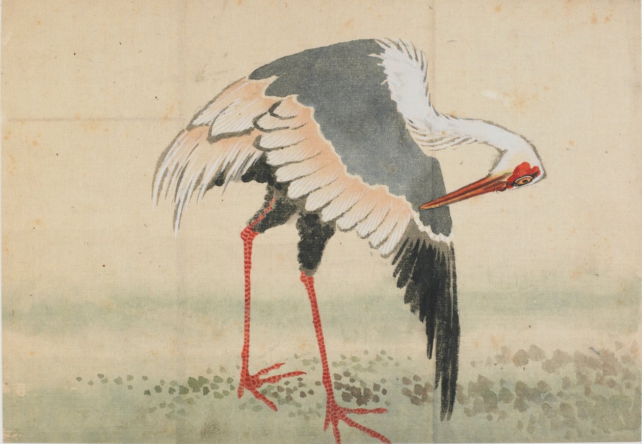 Jeřáb, období Edo, konec 18.-začátek 19. století. od Katsushika Hokusai