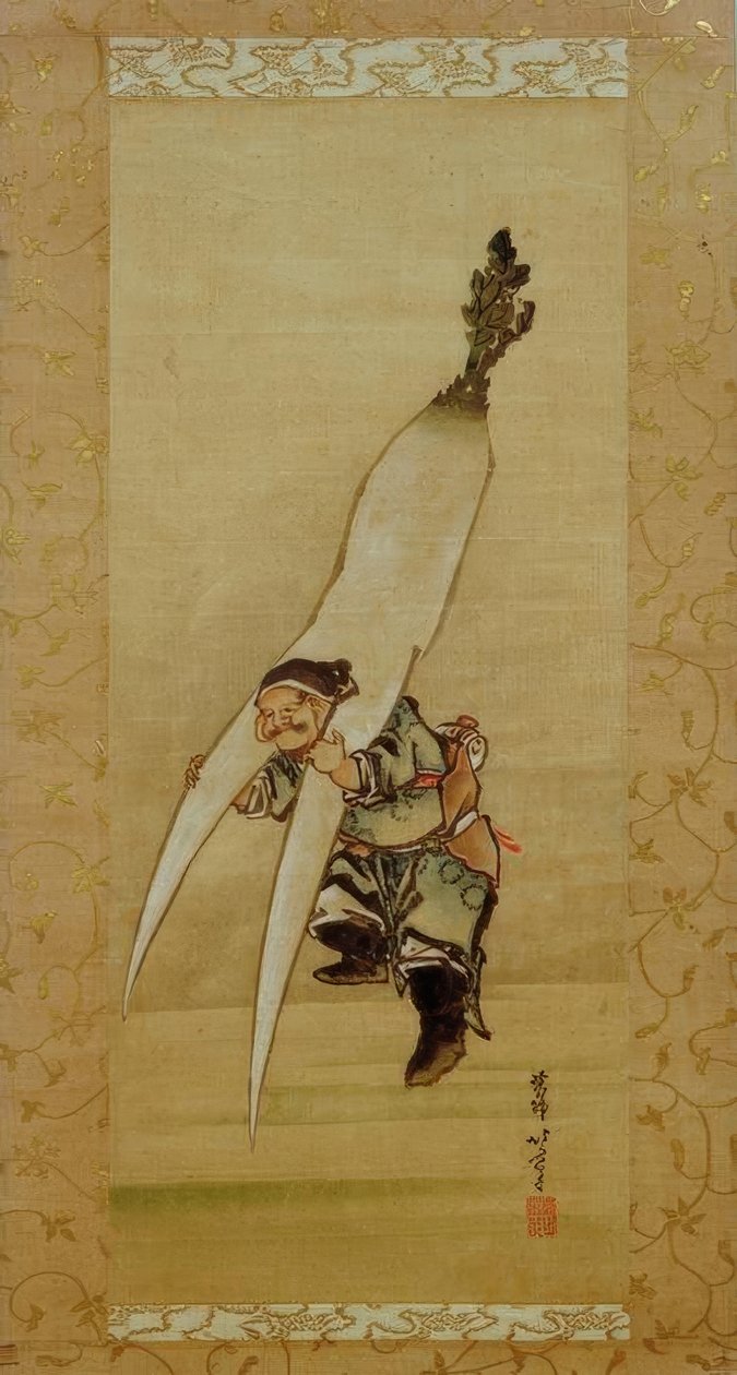 Bůh štěstí Daikoku s obří ředkví od Katsushika Hokusai