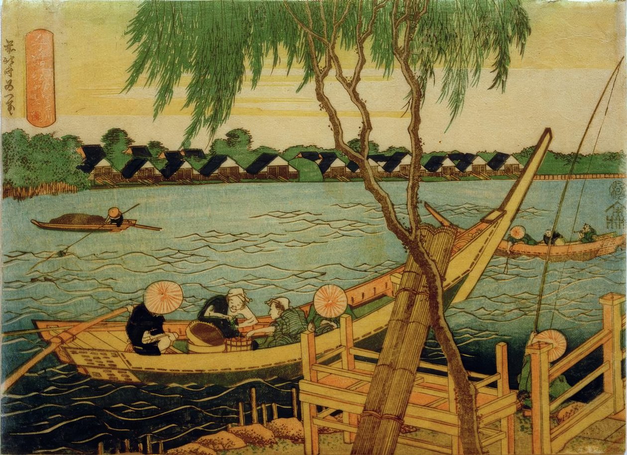 Lov na dlouhou šňůru v řece Miyato od Katsushika Hokusai