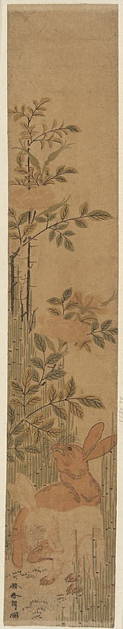 Zajíci a růže od Katsushika Hokusai