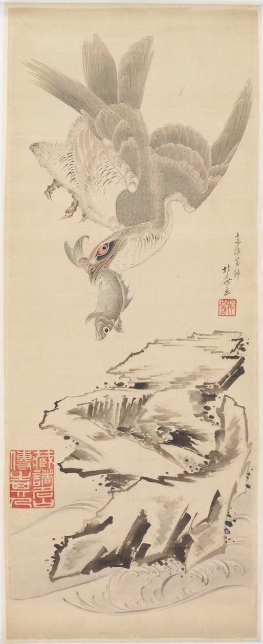 Jestřáb a ryba, konec 18.-začátek 19. století. od Katsushika Hokusai