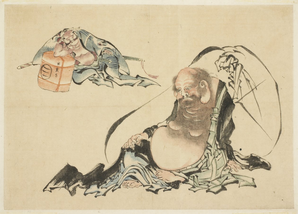 Hotei and Asahina Saburo Reclining (two sketches) od Katsushika Hokusai