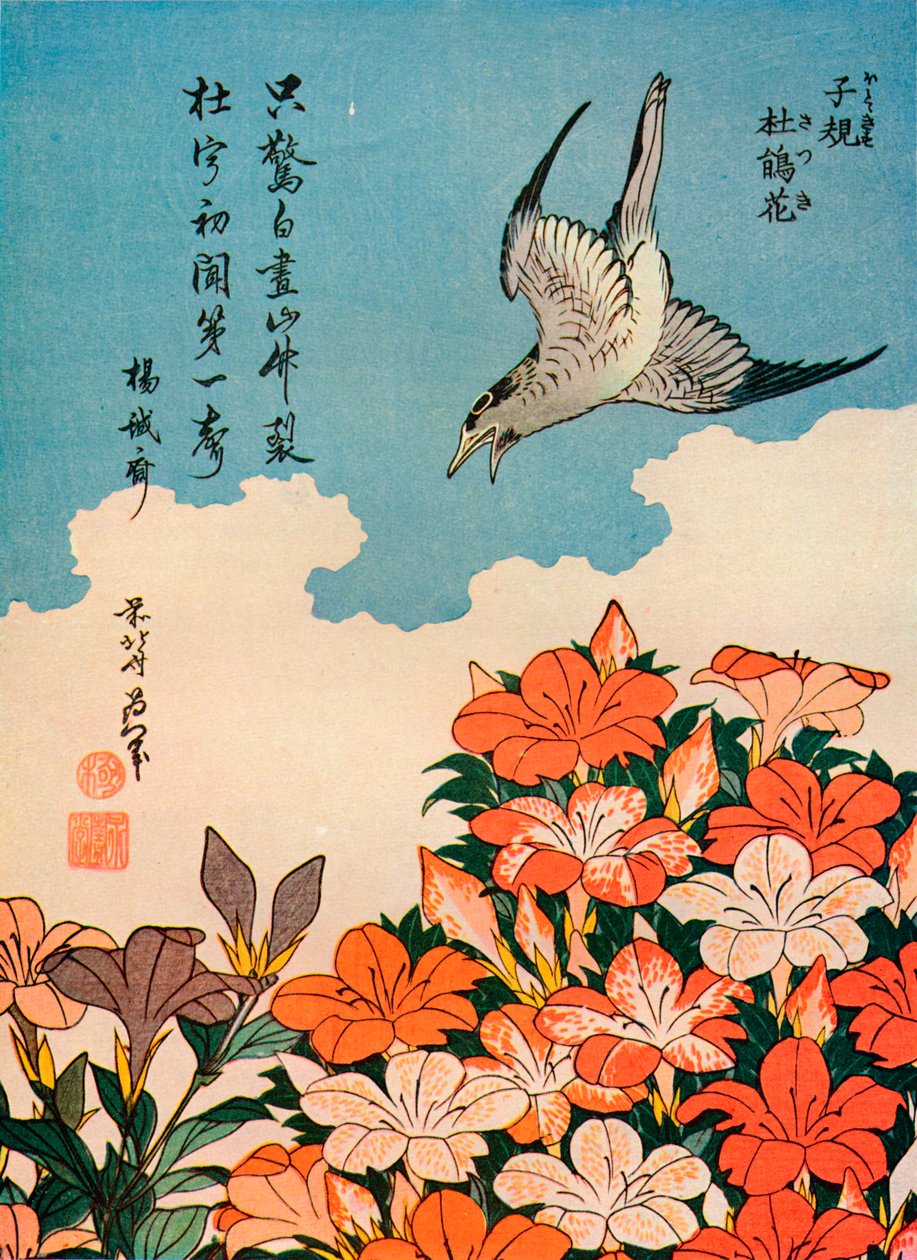Hototogisu satsuki Kukačka a azalka, c1828, 1936 od Katsushika Hokusai