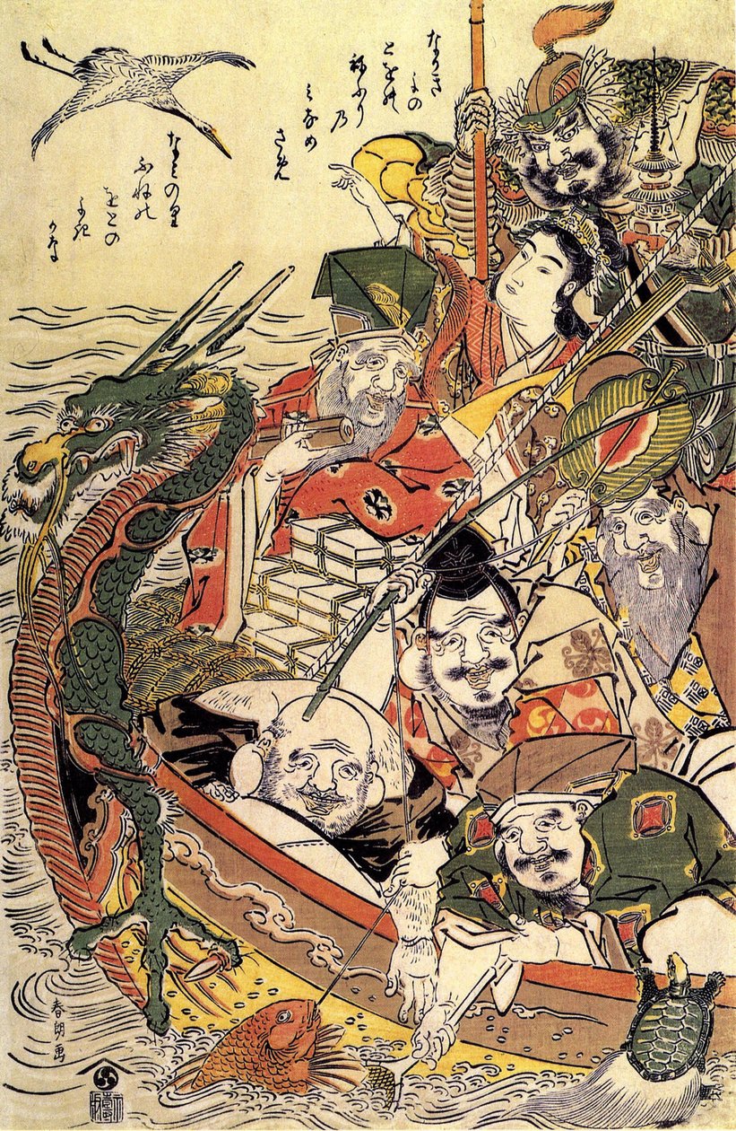 Japonská mytologie: „Sedm božstev štěstí“ od Katsushika Hokusai