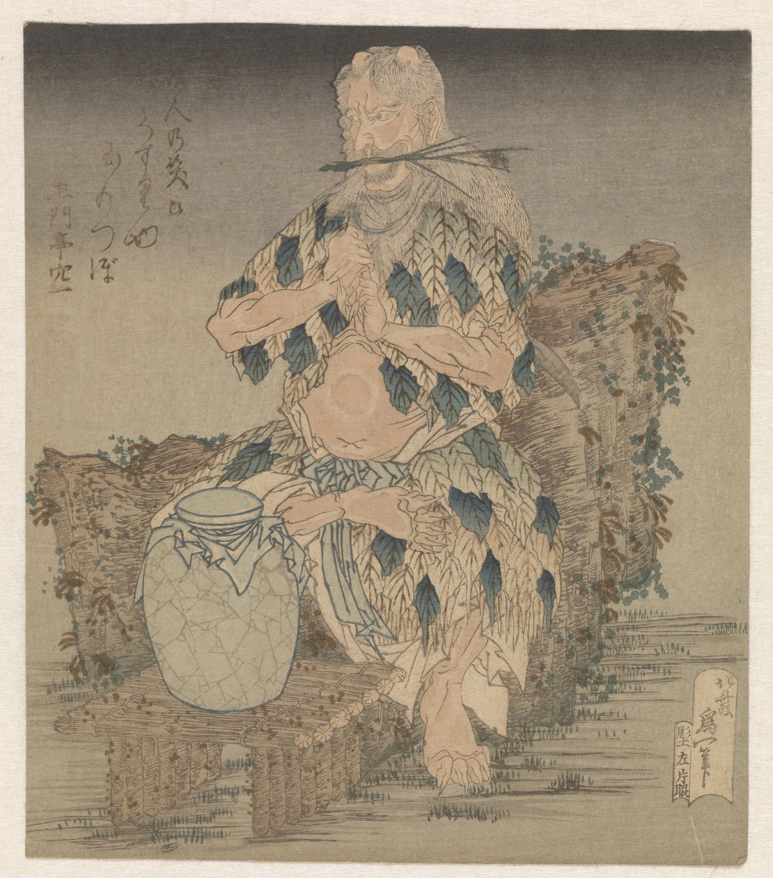 Muž v rouchu z listí od Katsushika Hokusai