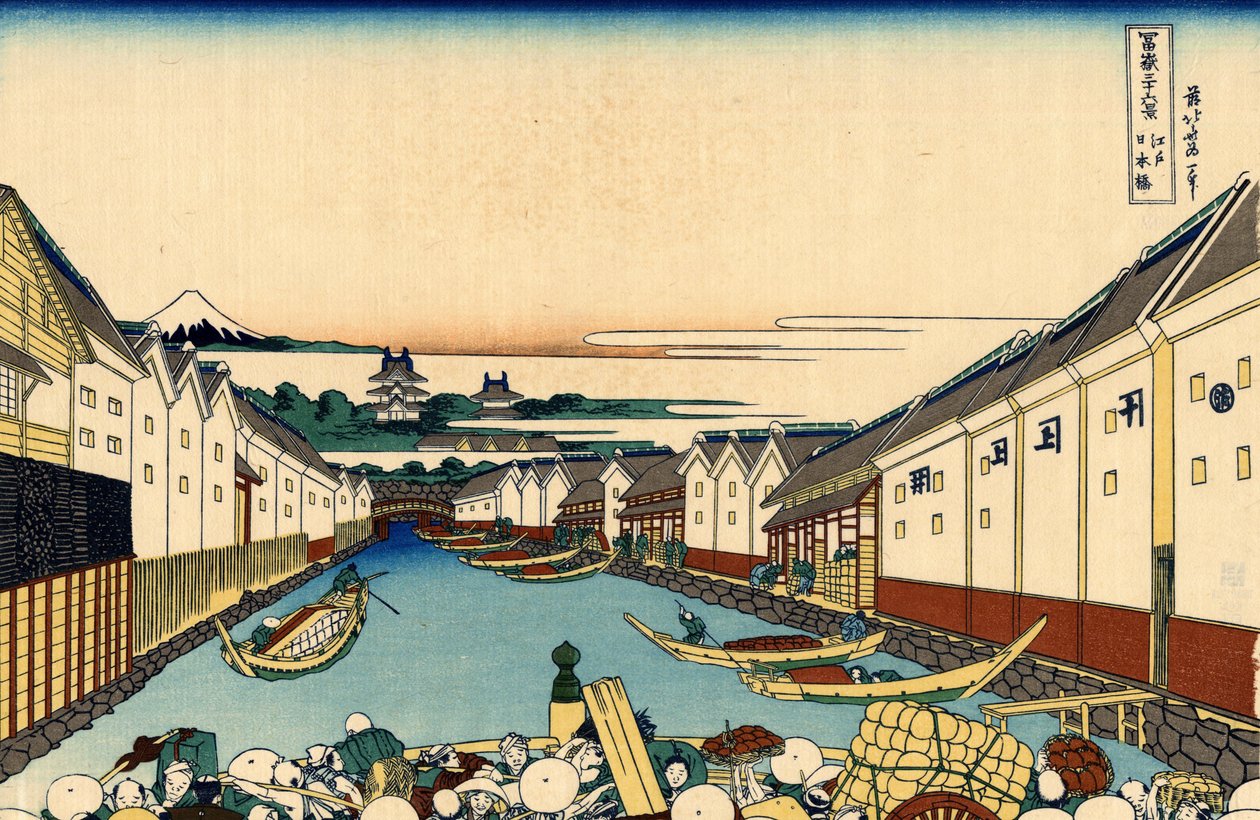 Most Nihonbashi v Edo, kolem roku 1830 (dřevěný tisk) od Katsushika Hokusai