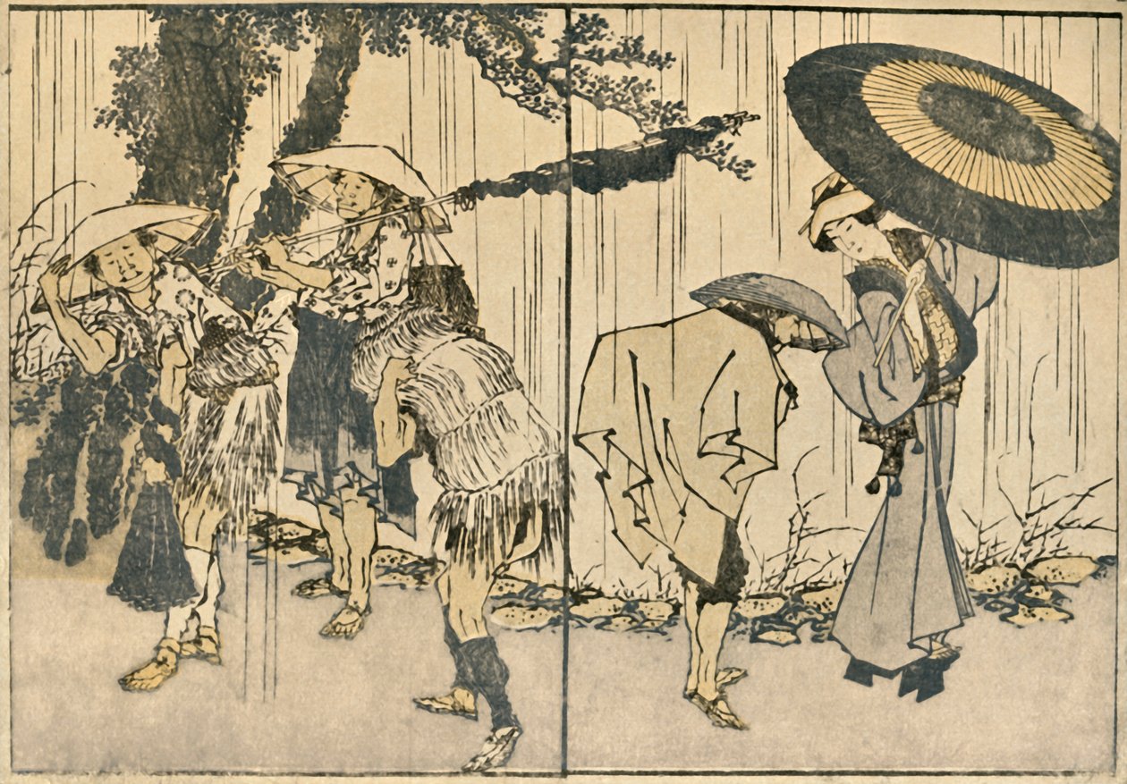 Lidé v dešti, 1819, 1924. od Katsushika Hokusai