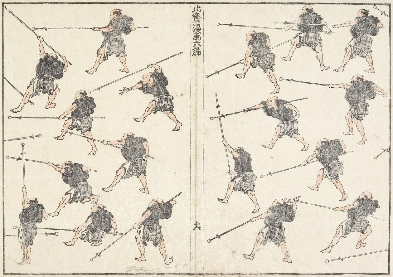 Praxe meče s dlouhou rukojetí, 1817 od Katsushika Hokusai