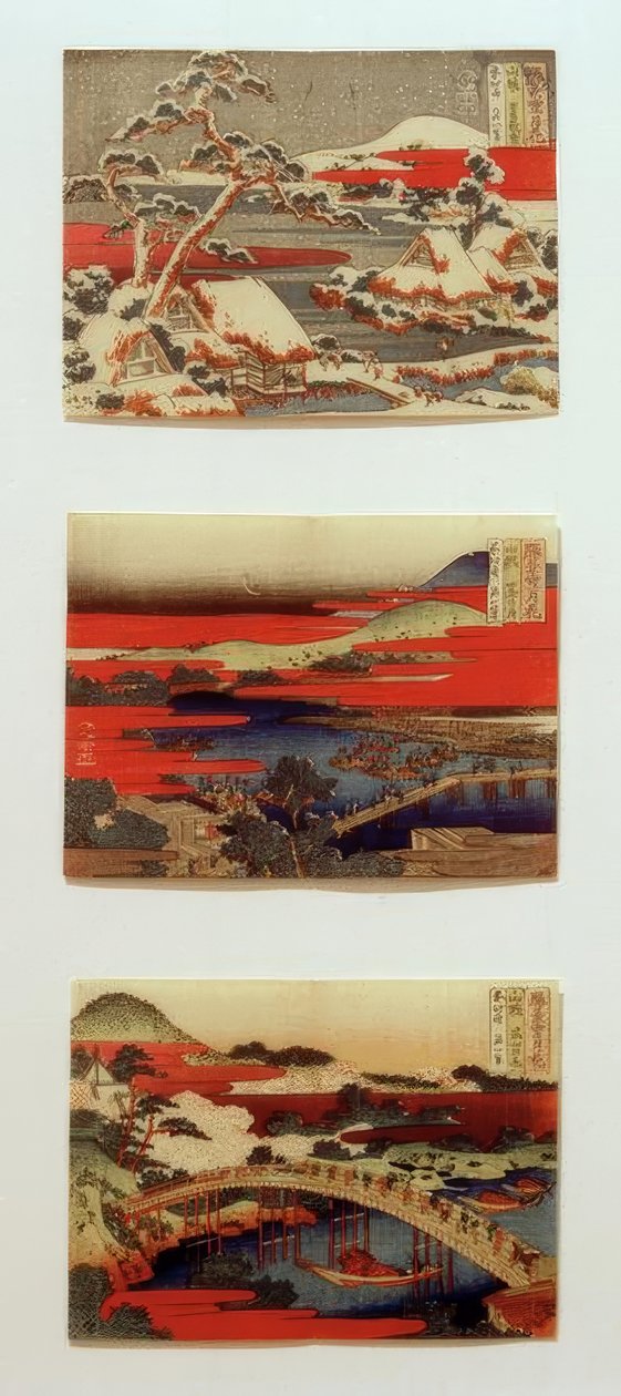 Sníh, měsíc a květiny v krásné krajině od Katsushika Hokusai