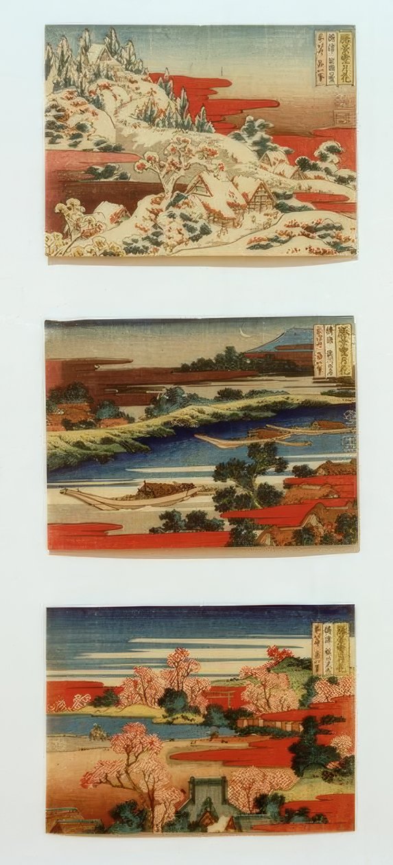 Sníh, měsíc a květiny v krásné krajině od Katsushika Hokusai