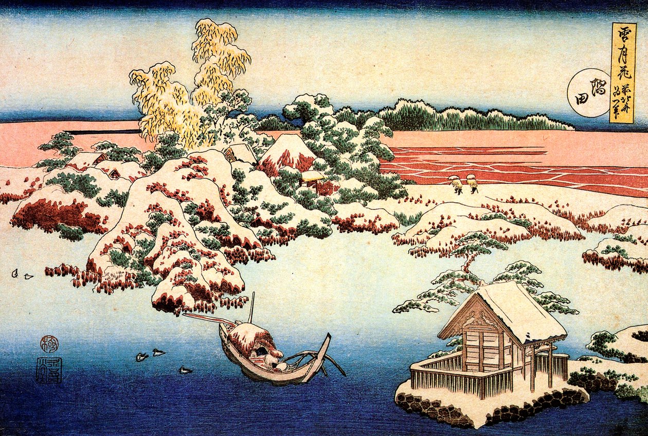 Sněhová krajina u řeky Sumida, c1832. od Katsushika Hokusai