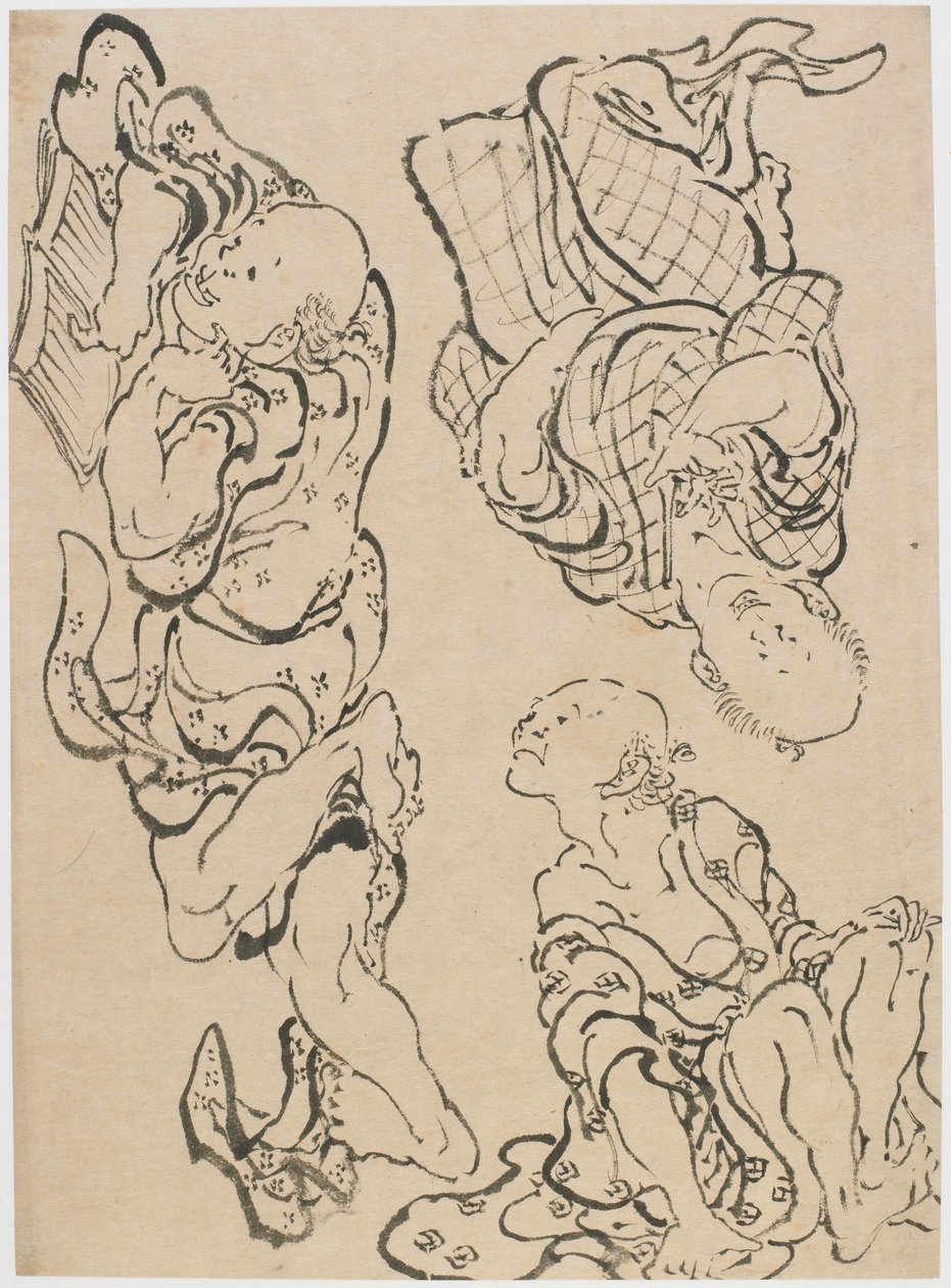 Tři postavy, konec 18.-začátek 19. století. od Katsushika Hokusai
