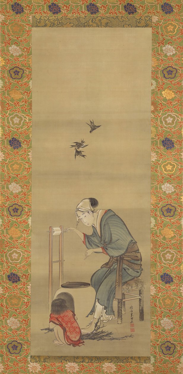 Woman Spinning Silk, datováno 1790. od Katsushika Hokusai