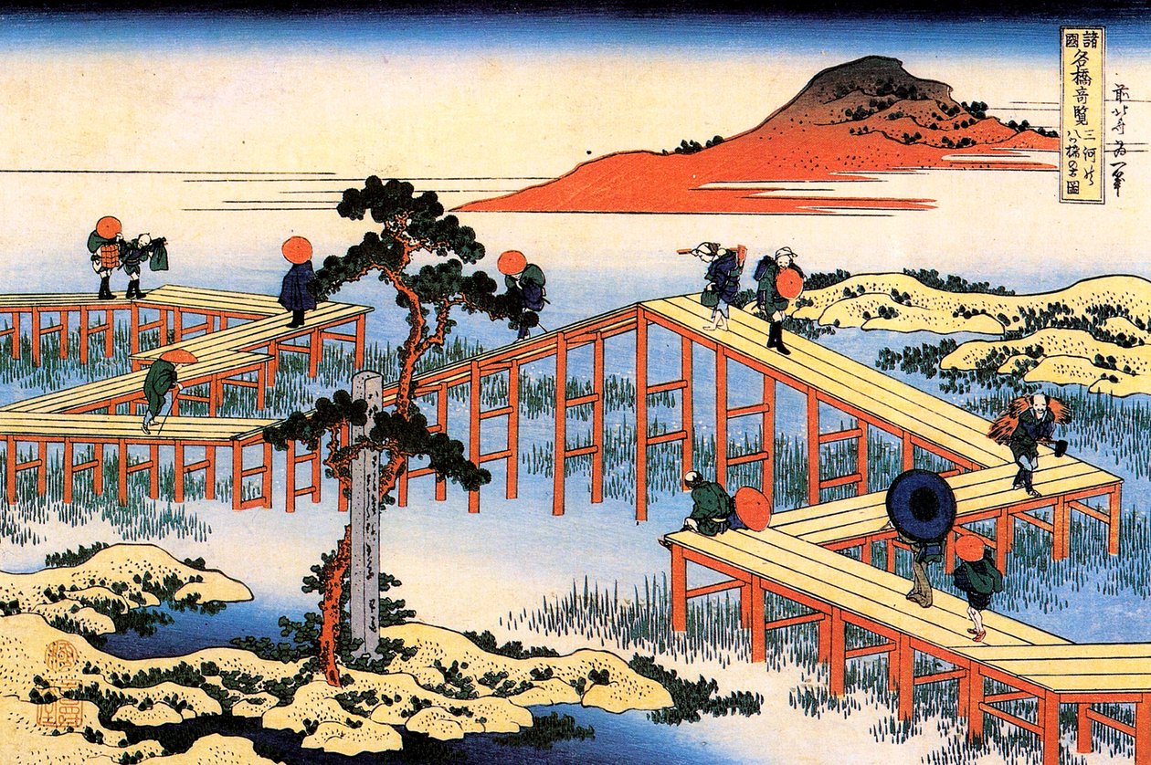 Yatsuhashi v provincii Mikawa, c1835. od Katsushika Hokusai