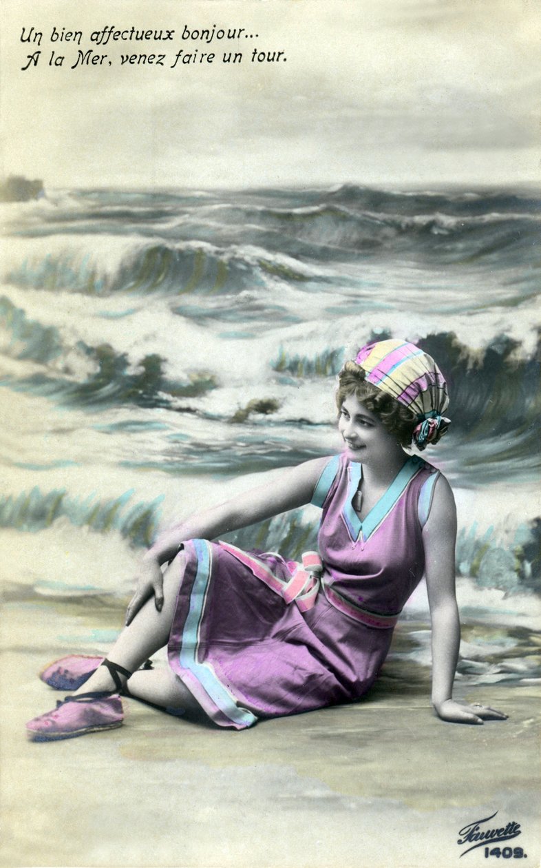 Žena na pláži, c. začátek 1900 (pohlednice) od Alec Hunter
