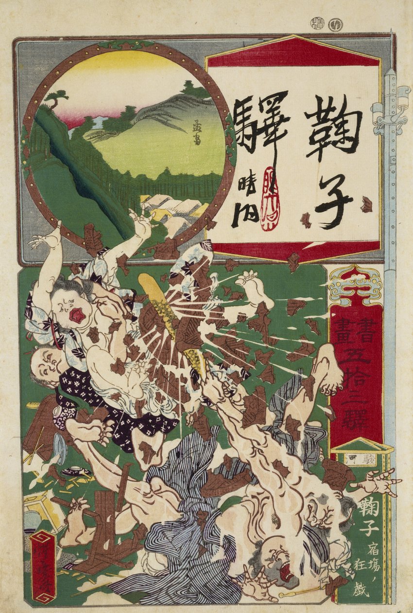 Mariko: Tokaido (mezi Tokiem a Kjótem), bez data (dřevoryt) od Kawanabe Kyosai