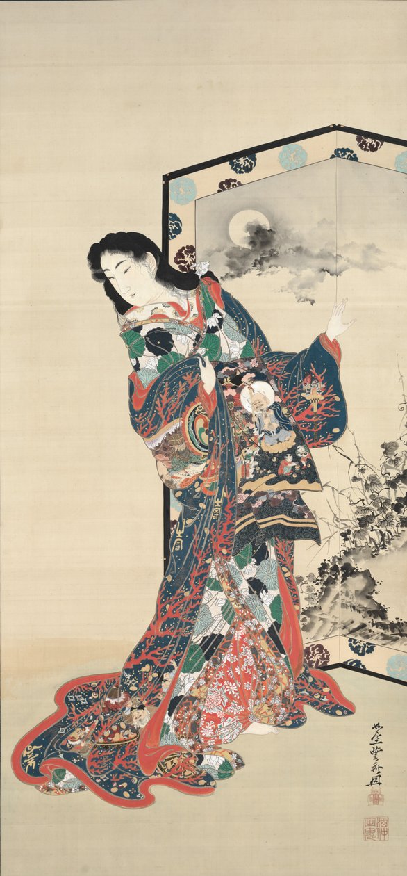 Krása před obrazovkou, 19. století. od Kawanabe Kyosai