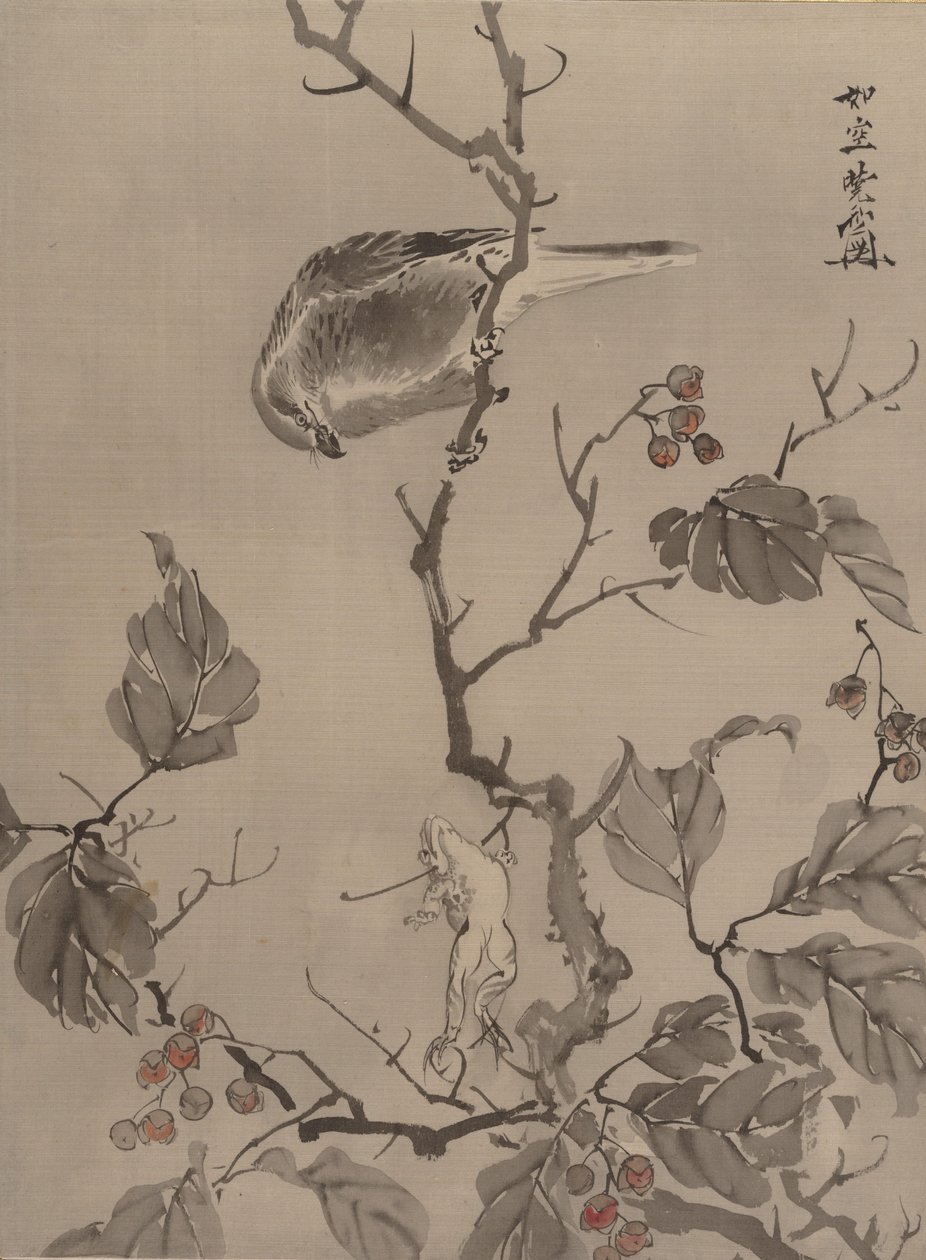 Pták a žába, ca. 1887. od Kawanabe Kyosai