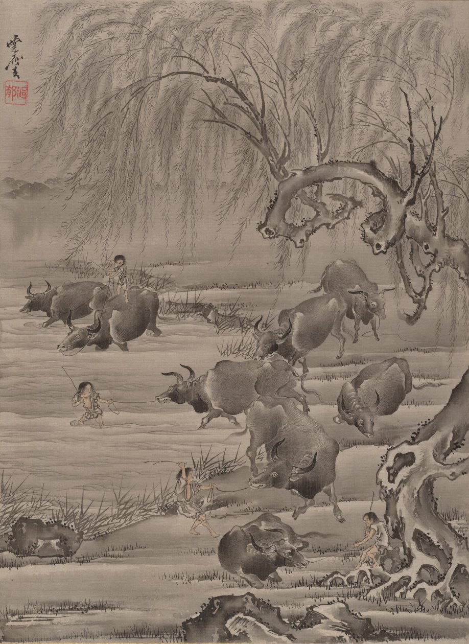 Buffalo a Herdsman, ca. 1887. od Kawanabe Kyosai