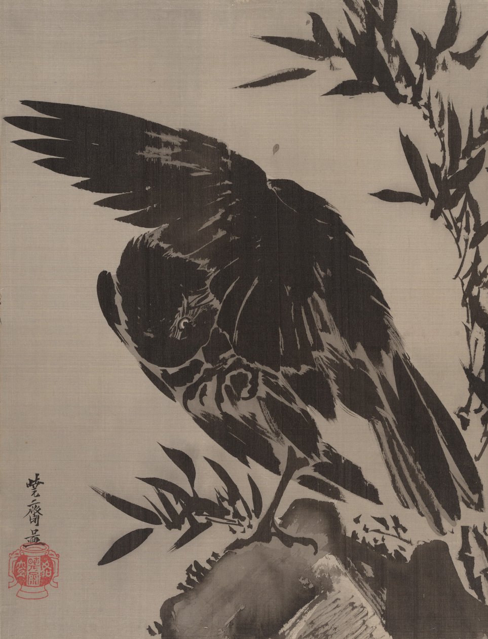 Vrána na skále, ca. 1887. od Kawanabe Kyosai