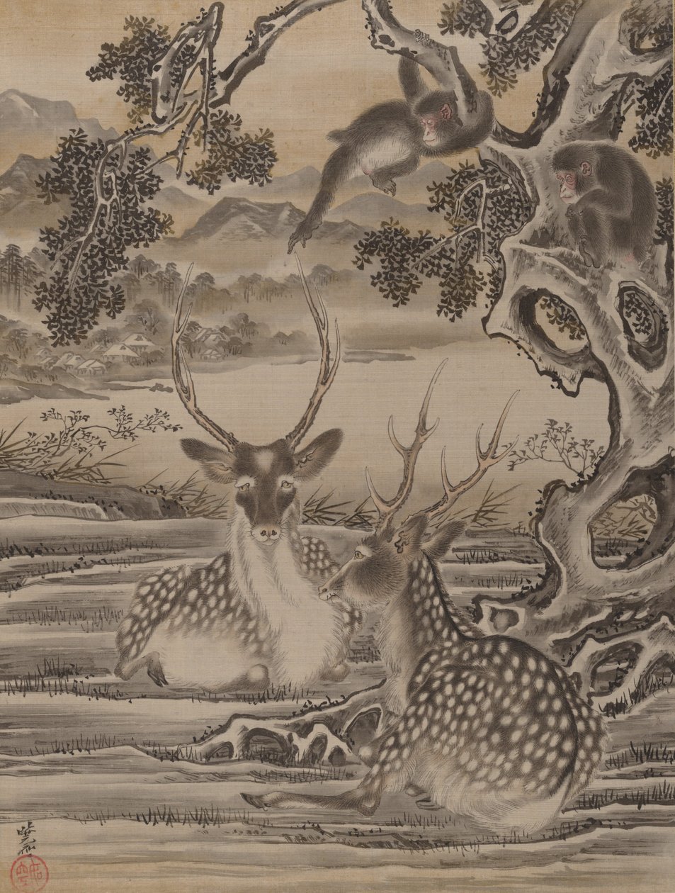 Deer and Monkeys, ca. 1887. od Kawanabe Kyosai