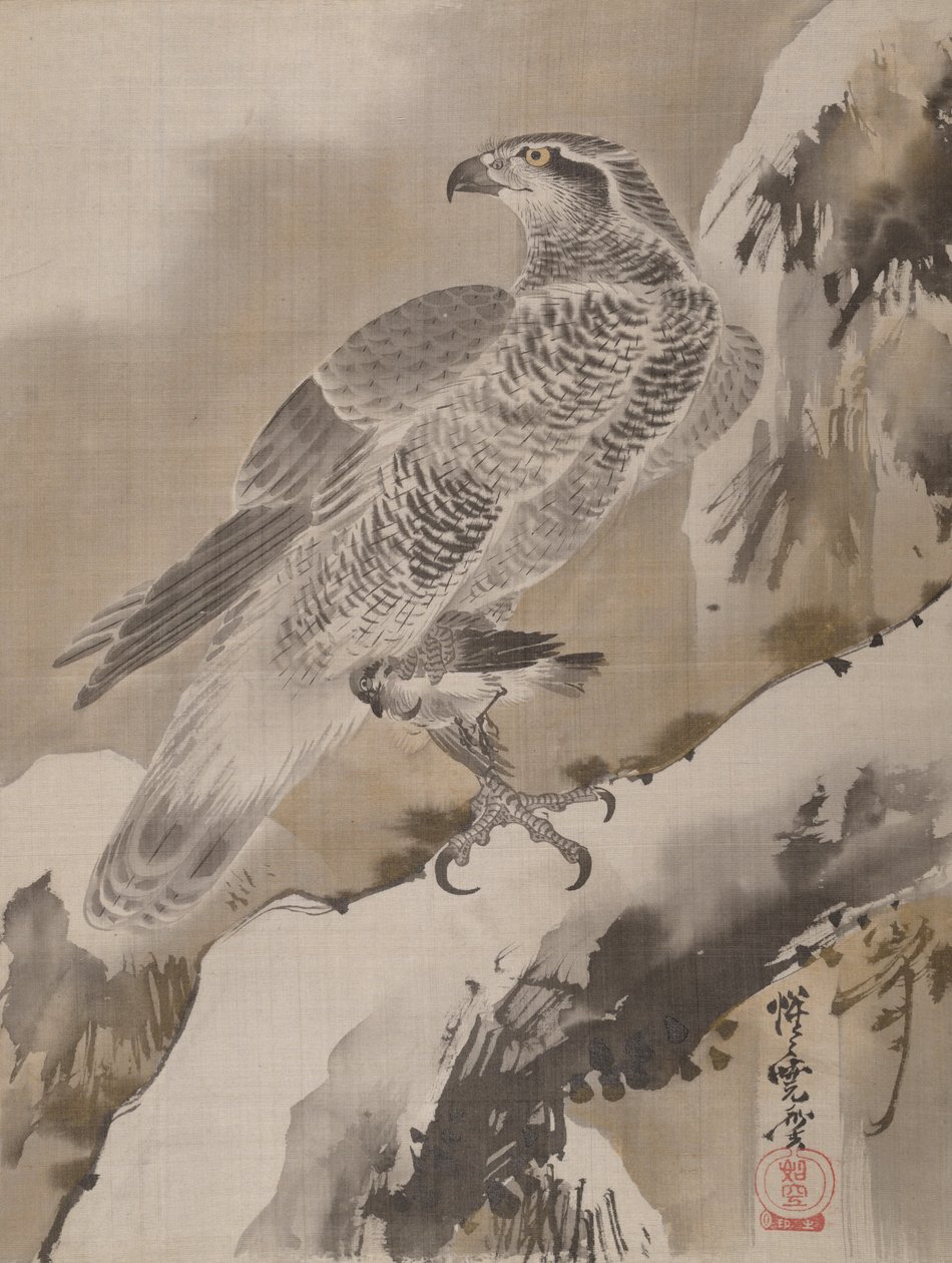 Eagle Holding Small Bird, ca. 1887. od Kawanabe Kyosai