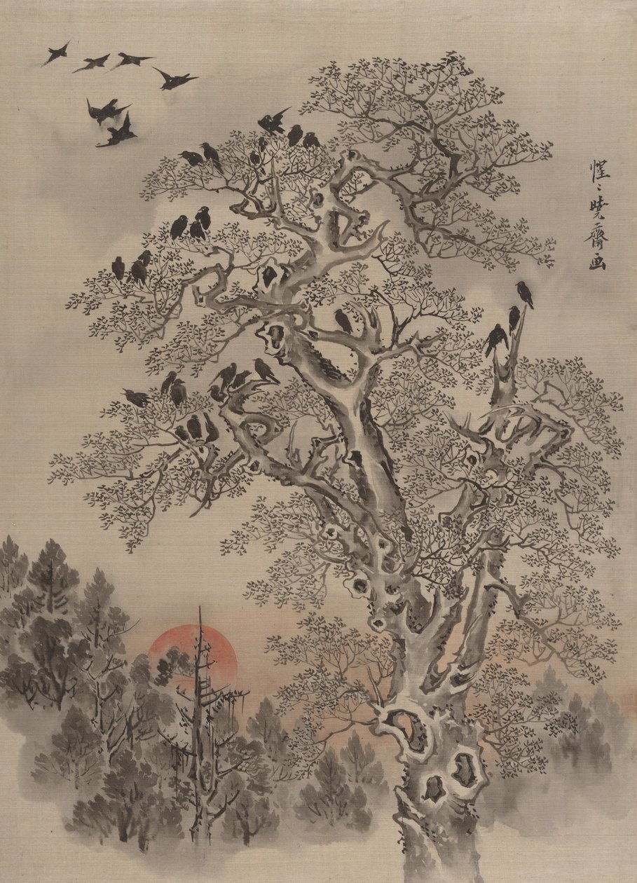 Hejno vran za úsvitu, ca. 1887. od Kawanabe Kyosai