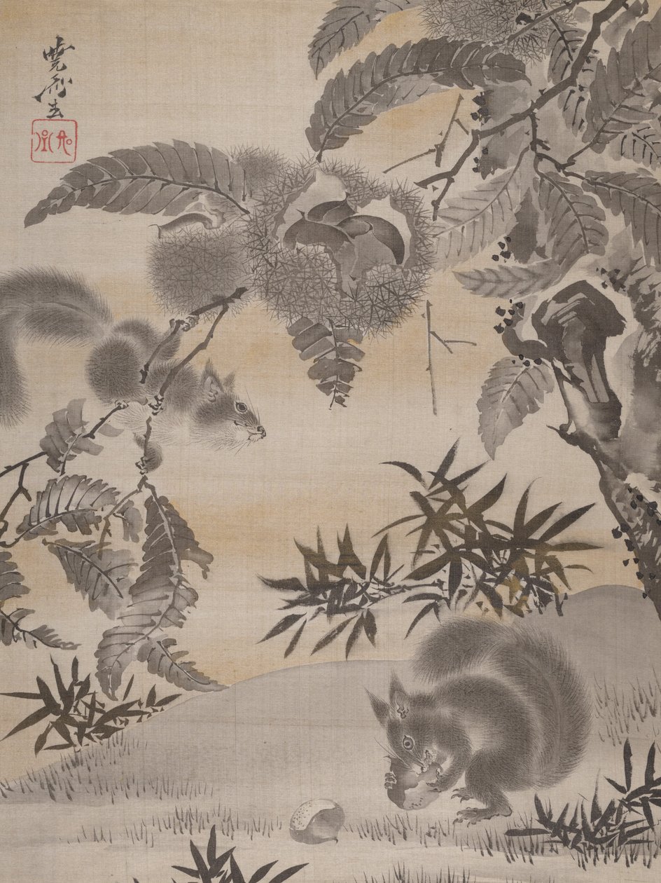 Squirrels Gathering Chestnuts, ca. 1887. od Kawanabe Kyosai
