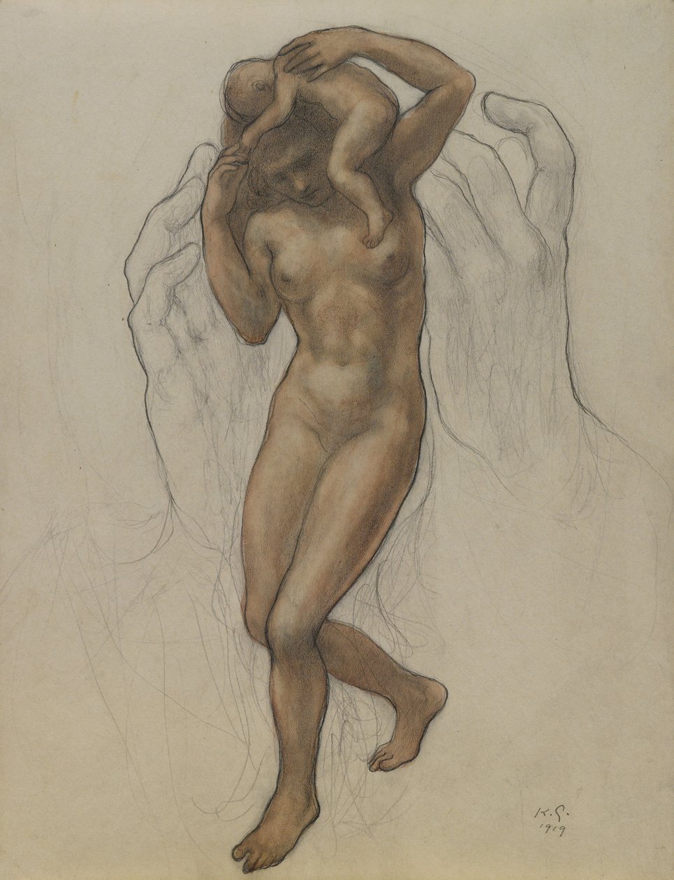 The Burden, 1919 (wc a grafit na papíře) od Khalil Gibran