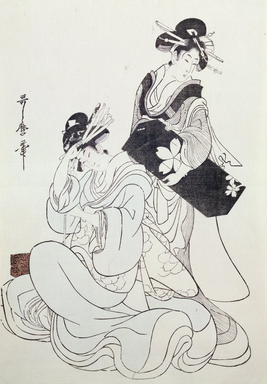 Dvě ženské figury (barevný dřevořez, 4. blok) od Kitagawa Utamaro