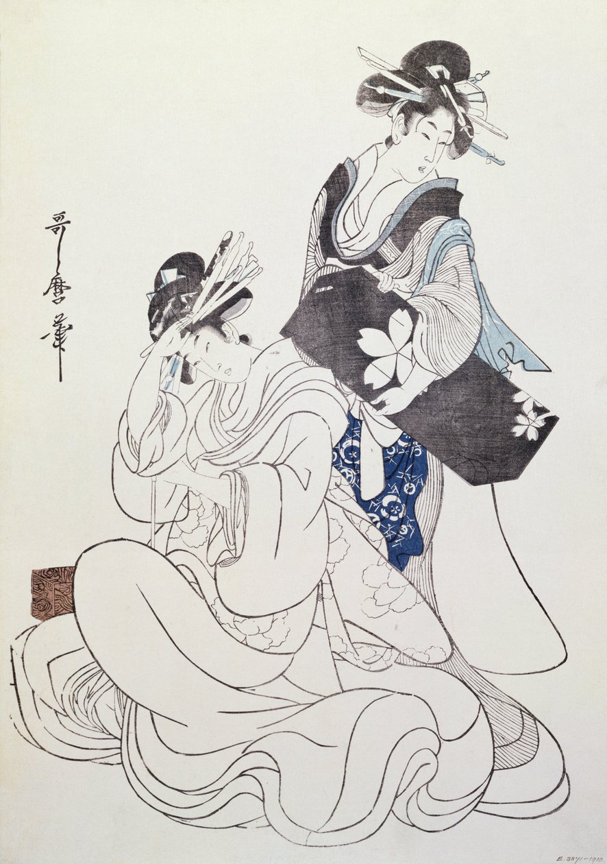 Dvě ženské figury (barevný dřevořez, 6. blok) od Kitagawa Utamaro