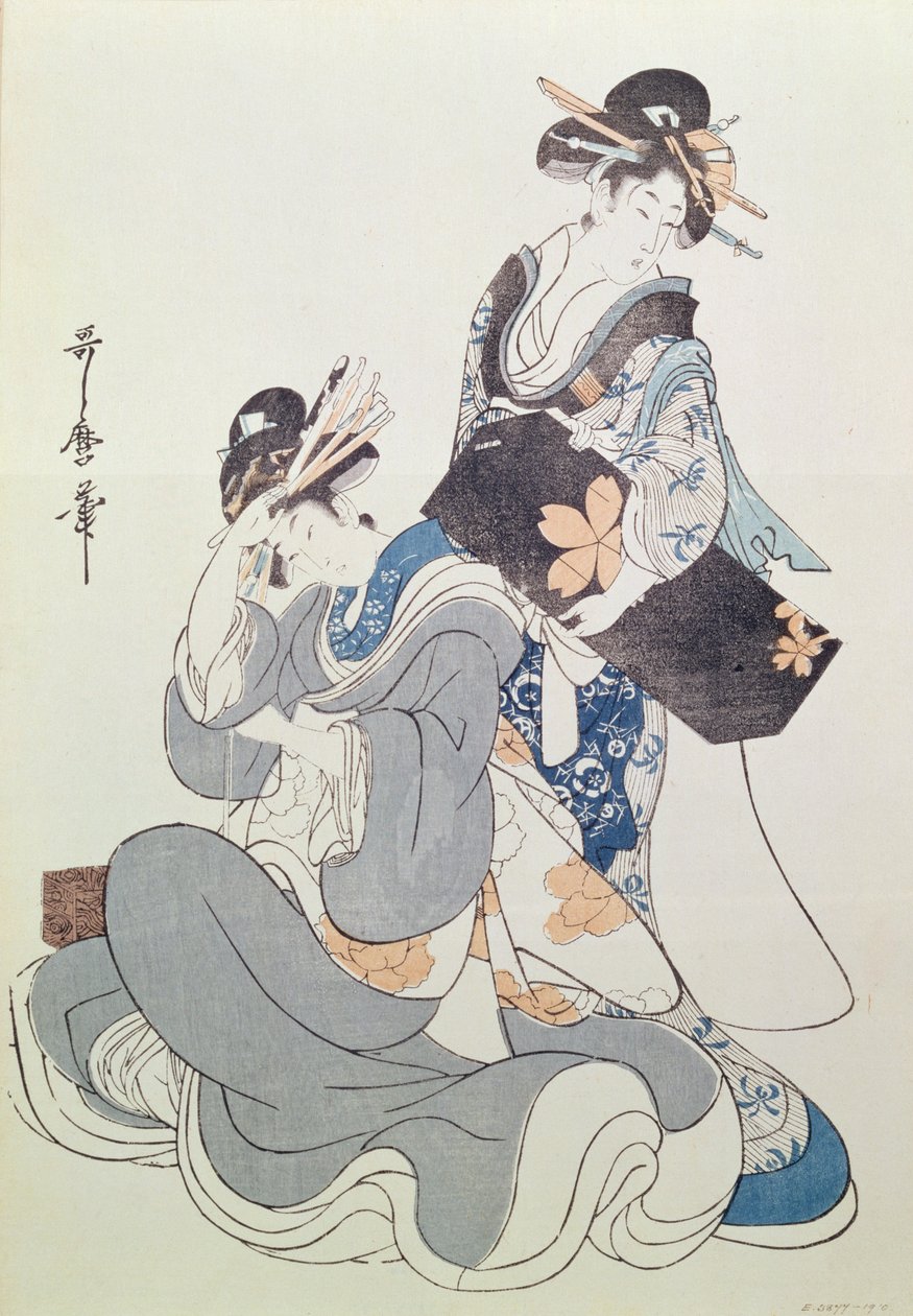 Dvě ženské figury (barevný dřevořez, 9. blok) od Kitagawa Utamaro