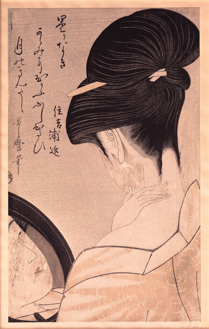Žena se líčí (barevný dřevořez) (viz také 253101) od Kitagawa Utamaro