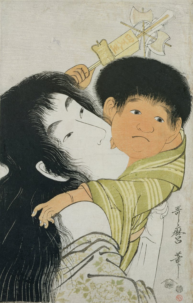 Yama-Uba a Kintoki (dřevěný tisk) od Kitagawa Utamaro