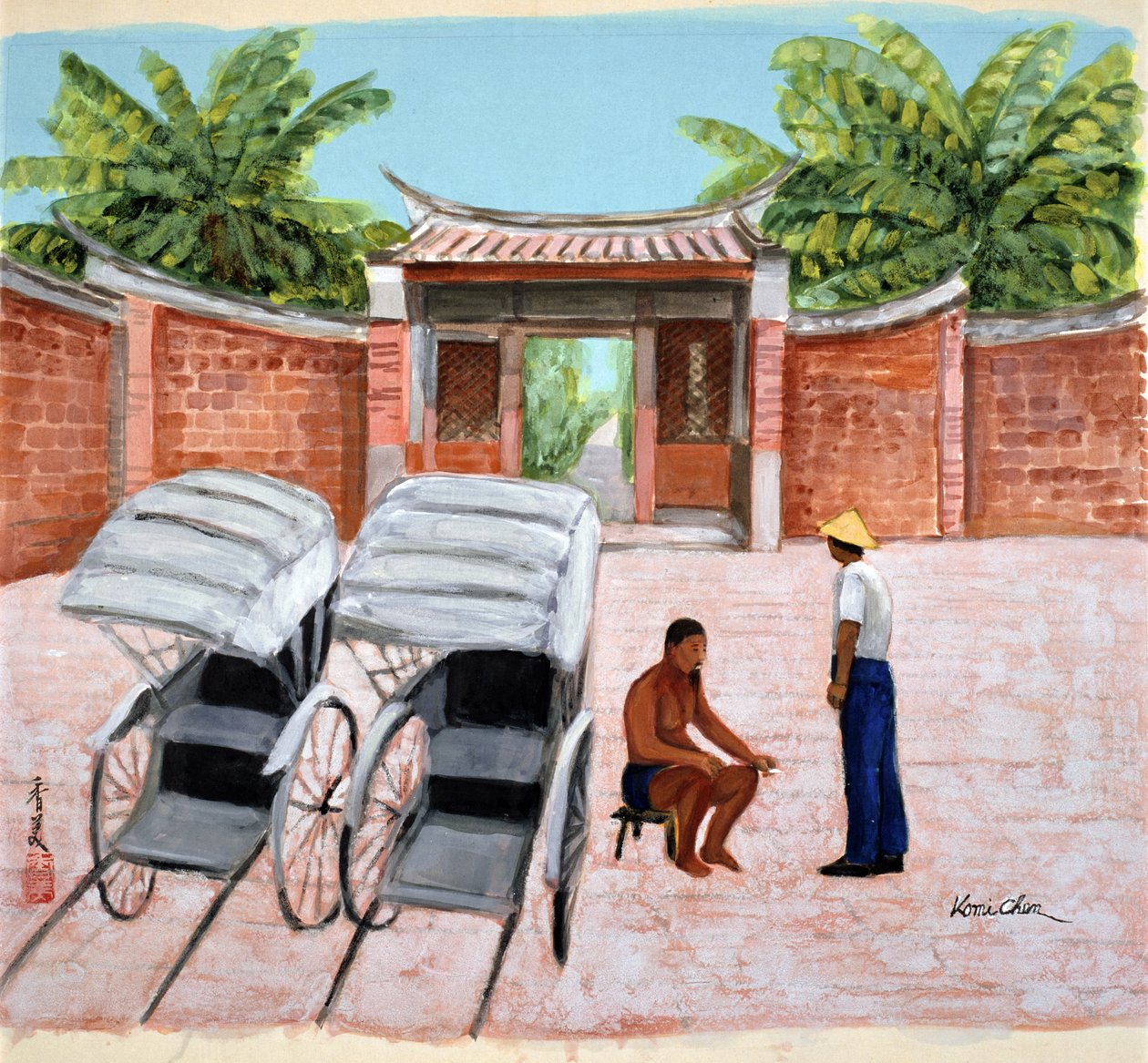 Taking a Rest, 1990 (kvaš na hedvábí) od Komi Chen
