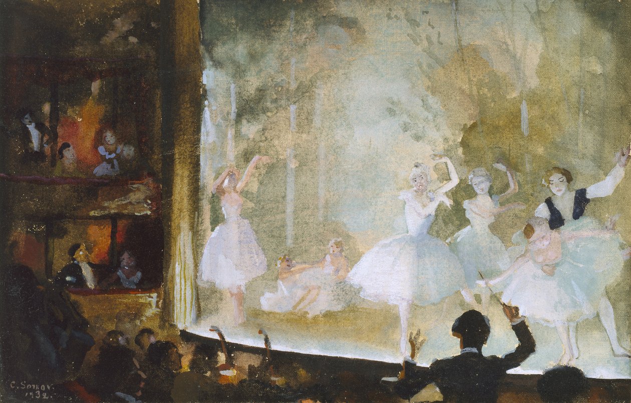 Ruský balet, Champs-Elysées: Les Sylphides, 1932 (Tělová barva na plátně) od Konstantin Andreevic Somov